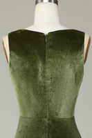 Load image into Gallery viewer, Velvet Mermaid Olive Bridesmaid Dress with Slit