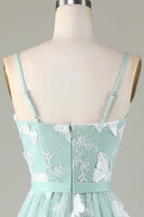 Load image into Gallery viewer, Tulle Spaghetti Straps Matcha Bridesmaid Dress with Appliques