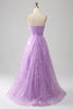 Load image into Gallery viewer, Sparkly Lilac A Line Strapless Long Prom Dress With Embroidery