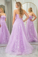 Load image into Gallery viewer, Sparkly Lilac A Line Strapless Long Prom Dress With Embroidery