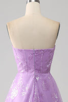 Load image into Gallery viewer, Lilac A Line Strapless Sparkly Sequin Long Prom Dress