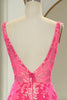 Load image into Gallery viewer, Sparkly Fuchsia Mermaid V Neck Long Prom Dress With Sequined Appliques