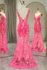 Load image into Gallery viewer, Sparkly Fuchsia Mermaid V Neck Long Prom Dress With Sequined Appliques