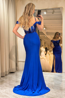 Sparkly Royal Blue Mermaid Long Prom Dress With Sequined Appliques