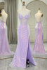 Load image into Gallery viewer, Glitter Light Purple Mermaid Backless Long Corset Prom Dress With Slit