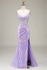 Load image into Gallery viewer, Sparkly Mermaid LighT Purple Corset Prom Dress with Slit