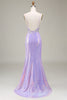Load image into Gallery viewer, Sparkly Mermaid LighT Purple Corset Prom Dress with Slit