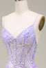 Load image into Gallery viewer, Sparkly Mermaid LighT Purple Corset Prom Dress with Slit
