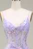 Load image into Gallery viewer, Sparkly Mermaid LighT Purple Corset Prom Dress with Slit