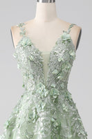 Load image into Gallery viewer, Sage A-Line Detachable Sleeves Long Corset Prom Dress with Flowers