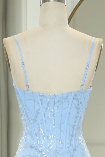 Sparkly Light Blue Mermaid Long Prom Dress With Sequined Appliques