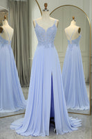 Load image into Gallery viewer, Lavender A Line Long Prom Dress With Slit