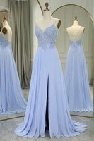 Load image into Gallery viewer, Lavender A Line Long Prom Dress With Slit