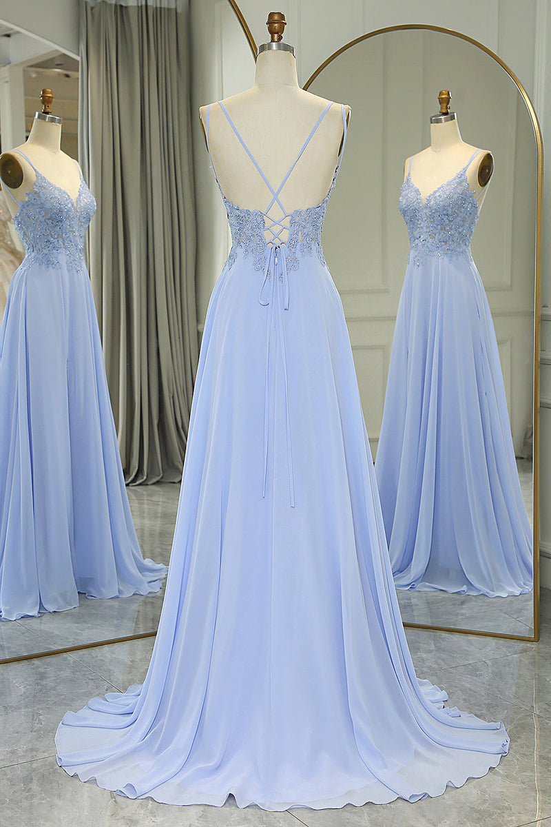 Load image into Gallery viewer, Lavender A Line Long Prom Dress With Slit