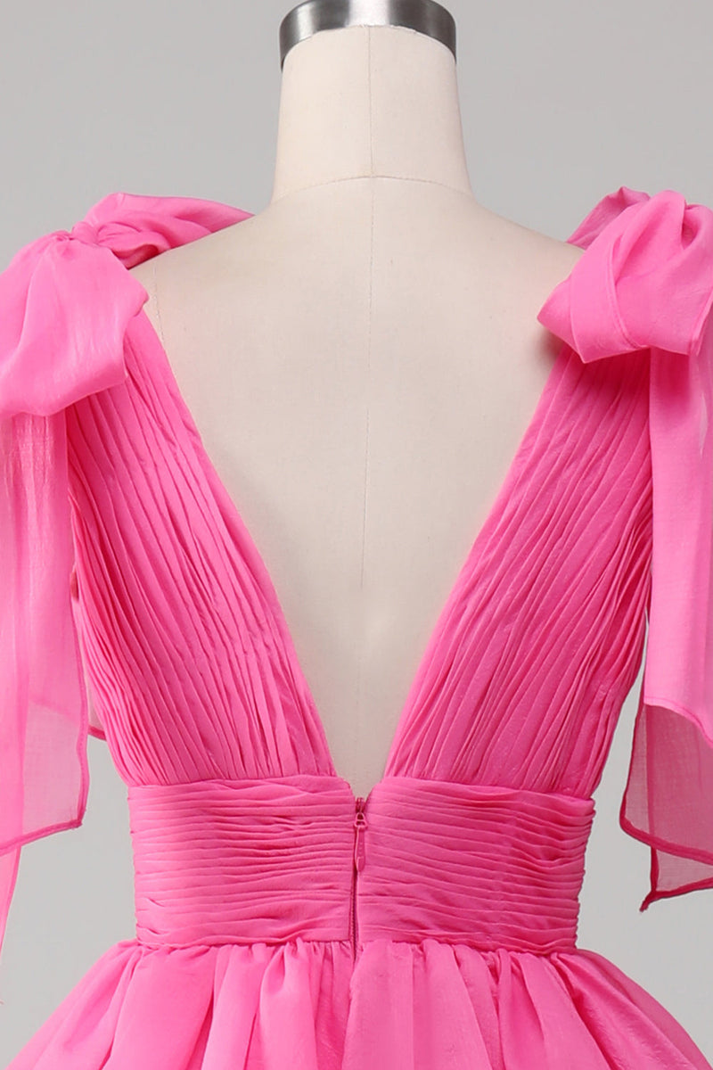 Load image into Gallery viewer, Princess A-Line V-Neck Fuchsia Prom Dress With Slit