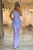 Load image into Gallery viewer, Sparkly Lilac Mermaid Backless Long Prom Dress With Sequined Appliques