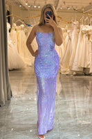 Load image into Gallery viewer, Sparkly Lilac Mermaid Backless Long Prom Dress With Sequined Appliques