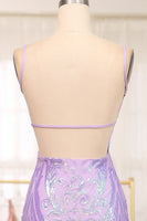 Load image into Gallery viewer, Glitter Lilac Mermaid Spaghetti Straps Backless Long Prom Dress With Embroidery