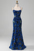 Load image into Gallery viewer, Royal Blue Mermaid Spaghetti Straps Sequins Prom Dress With Slit