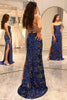 Load image into Gallery viewer, Glitter Royal Blue Long Prom Dress With Slit