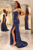 Load image into Gallery viewer, Sparkly Royal Blue Long Sequined Prom Dress With Slit