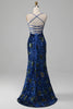 Load image into Gallery viewer, Royal Blue Mermaid Spaghetti Straps Sequins Prom Dress With Slit