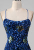 Load image into Gallery viewer, Royal Blue Mermaid Spaghetti Straps Sequins Prom Dress With Slit