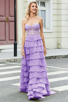 Load image into Gallery viewer, Gorgeous A Line Sweetheart Corset Lilac Prom Dress with Appliques Ruffles