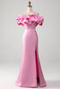 Load image into Gallery viewer, Mermaid Off the Shoulder Pink Prom Dress with Split Front