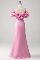 Load image into Gallery viewer, Mermaid Off the Shoulder Pink Prom Dress with Split Front