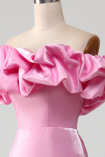 Mermaid Off the Shoulder Pink Prom Dress with Split Front