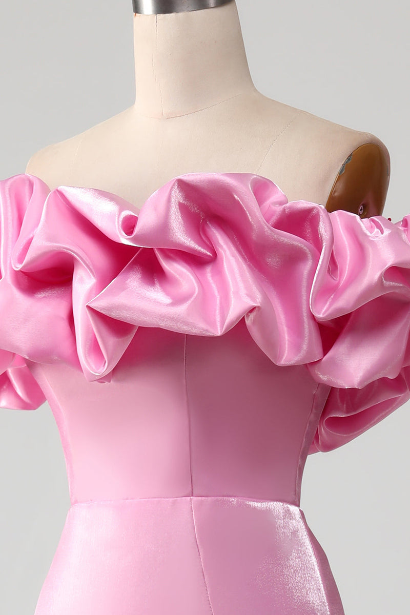 Load image into Gallery viewer, Mermaid Off the Shoulder Pink Prom Dress with Split Front