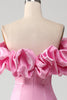 Load image into Gallery viewer, Mermaid Off the Shoulder Pink Prom Dress with Split Front