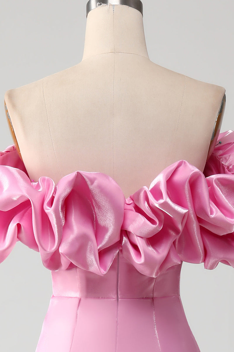 Load image into Gallery viewer, Mermaid Off the Shoulder Pink Prom Dress with Split Front