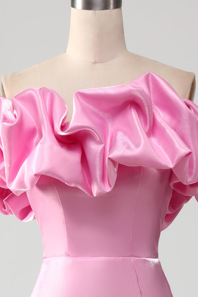 Load image into Gallery viewer, Mermaid Off the Shoulder Pink Prom Dress with Split Front