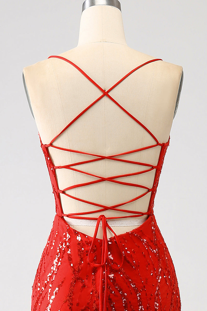 Load image into Gallery viewer, Glitter Red Mermaid Long Sequins Prom Dress with Slit