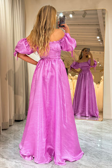 Fuchsia A Line Convertible Long Prom Dress