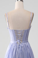 Load image into Gallery viewer, Lavender Spaghetti Straps A Line Ruffles Prom Dress with Slit