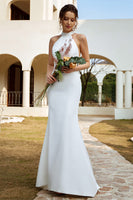 Load image into Gallery viewer, White Mermaid Halter Open Back Wedding Dress