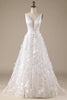 Load image into Gallery viewer, Ivory A-Line V-Neck Wedding Dress with 3D Flowers