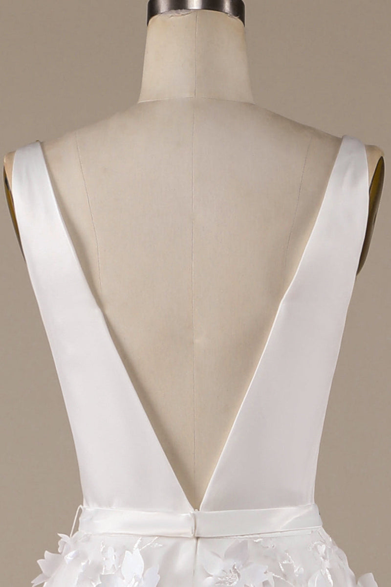 Load image into Gallery viewer, Ivory A-Line V-Neck Wedding Dress with 3D Flowers