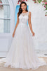 Load image into Gallery viewer, Chraming A Line Square Neck Champagne Tulle Wedding Dress with Lace