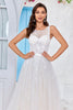 Load image into Gallery viewer, Chraming A Line Square Neck Champagne Tulle Wedding Dress with Lace