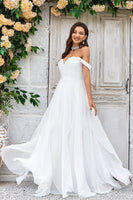 Load image into Gallery viewer, Elegant A Line Off the Shoulder Ivory Chiffon Wedding Dress with Lace