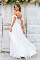 Load image into Gallery viewer, Elegant A Line Off the Shoulder Ivory Chiffon Wedding Dress with Lace
