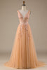 Load image into Gallery viewer, Champagne V-Neck Tulle Wedding Dress with Lace