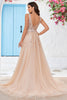 Load image into Gallery viewer, Gorgeous A Line V-Neck Champagne Tulle Wedding Dress with Lace