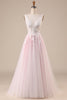 Load image into Gallery viewer, Pink A-Line Tulle Sweep Train Wedding Dress with Appliques
