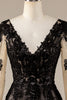 Load image into Gallery viewer, Sparkly Black Long Sleeves Chapel Train Lace Wedding Dress