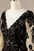 Load image into Gallery viewer, Sparkly Black Long Sleeves Chapel Train Lace Wedding Dress